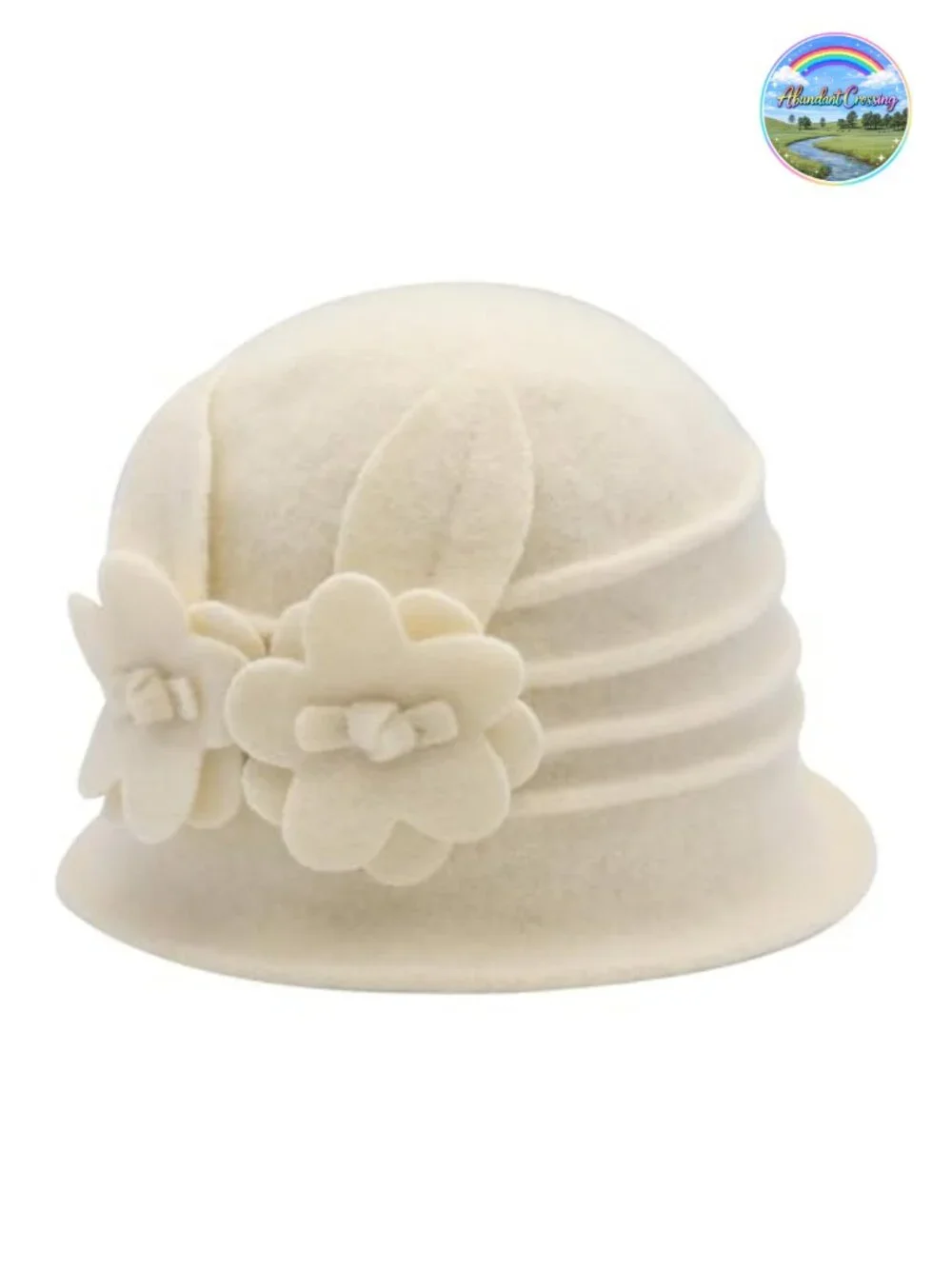 Vintage Wool Cloche Bucket Hat with Flower - Packable Winter Hat for Travel &